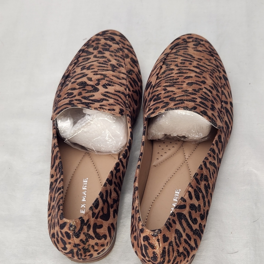 Alex Marie Barton New Gold Metallic Leopard Print Comfort Flat Loafers Sz 8 Cork - Picture 4 of 11